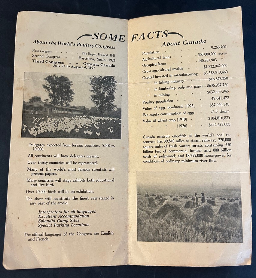 The World’s Poultry Congress Brochure – Ottawa, Canada 1927 Chicken
