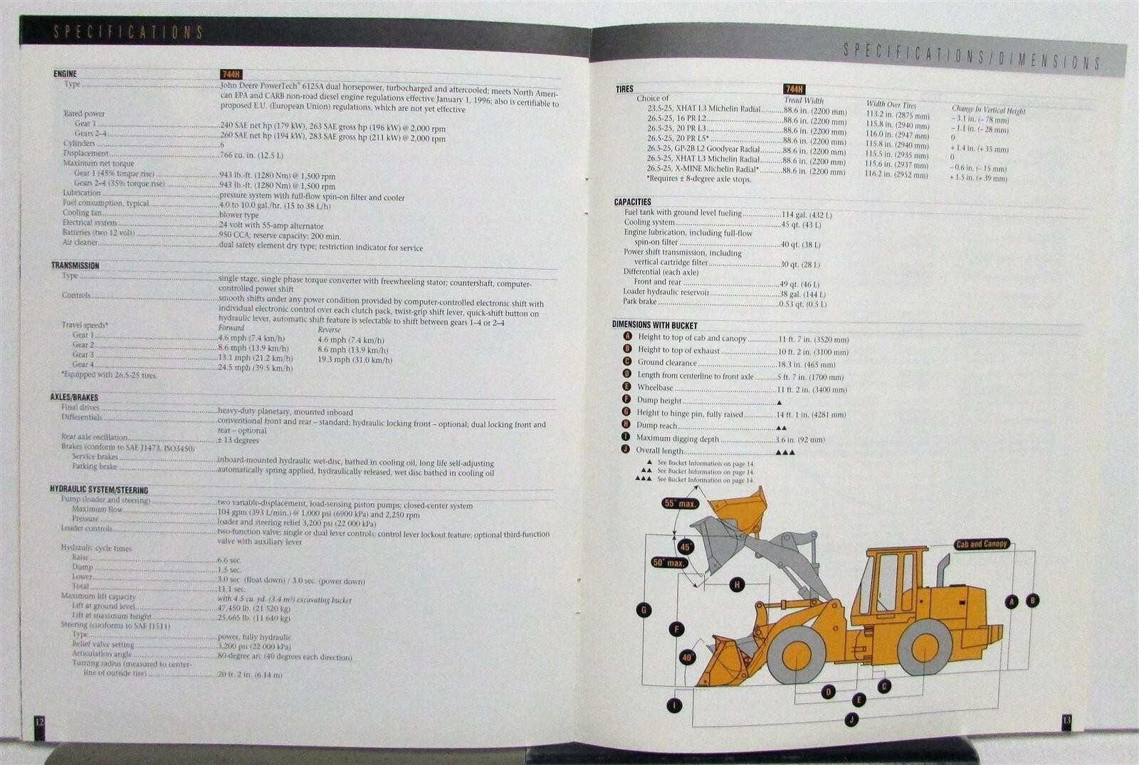1998 John Deere 744H Loaders Specifications Construction Brochure