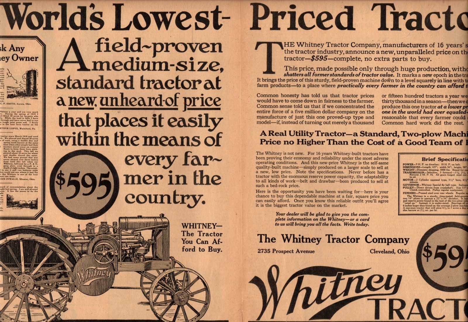 1921 Whitney 2 page original Tractor ad – Scarce