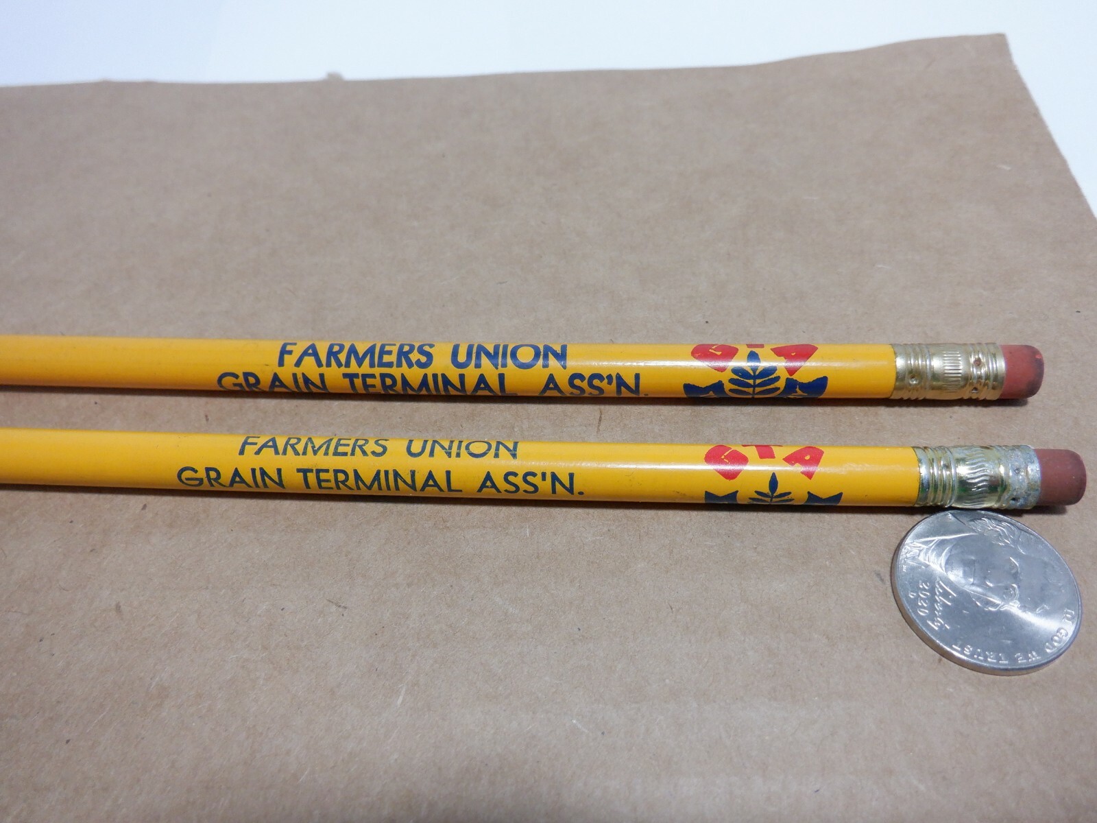 VINTAGE FARMERS UNION GRAIN TERMINAL ASS’N GTA PENCILS DIFFERENT UNSHARPENED NOS