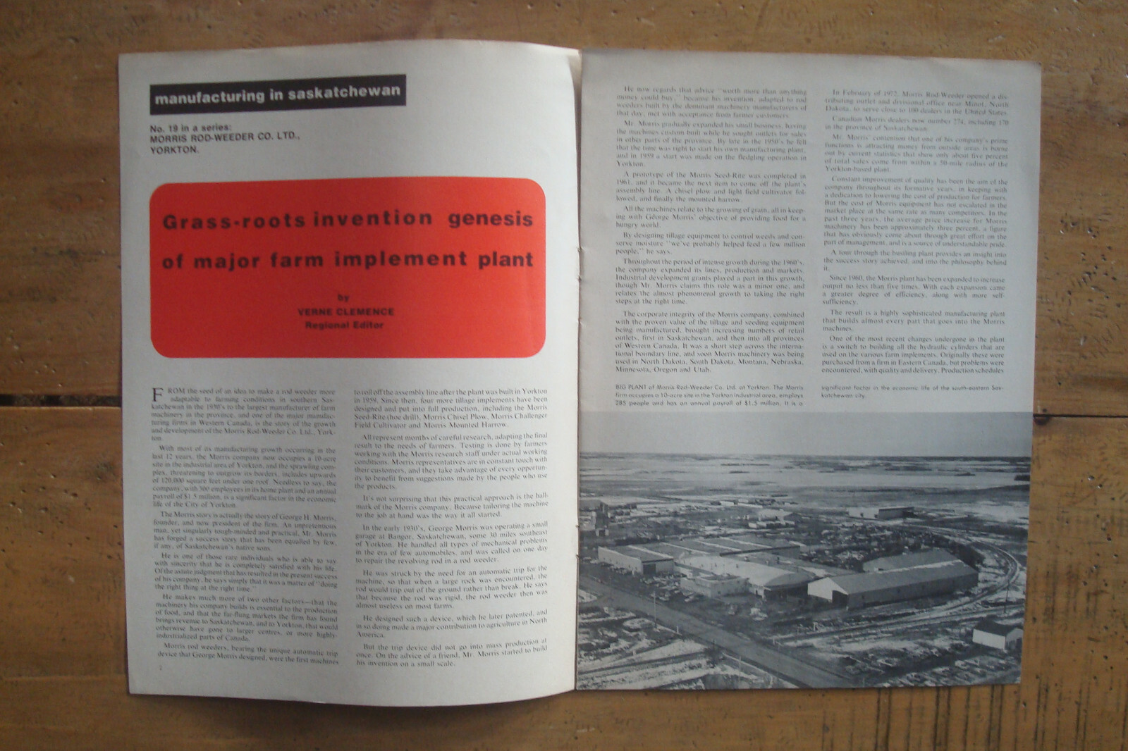 1973 Morris Manufacturing Brochure. Reprinted from Trade & Commerce Magazine