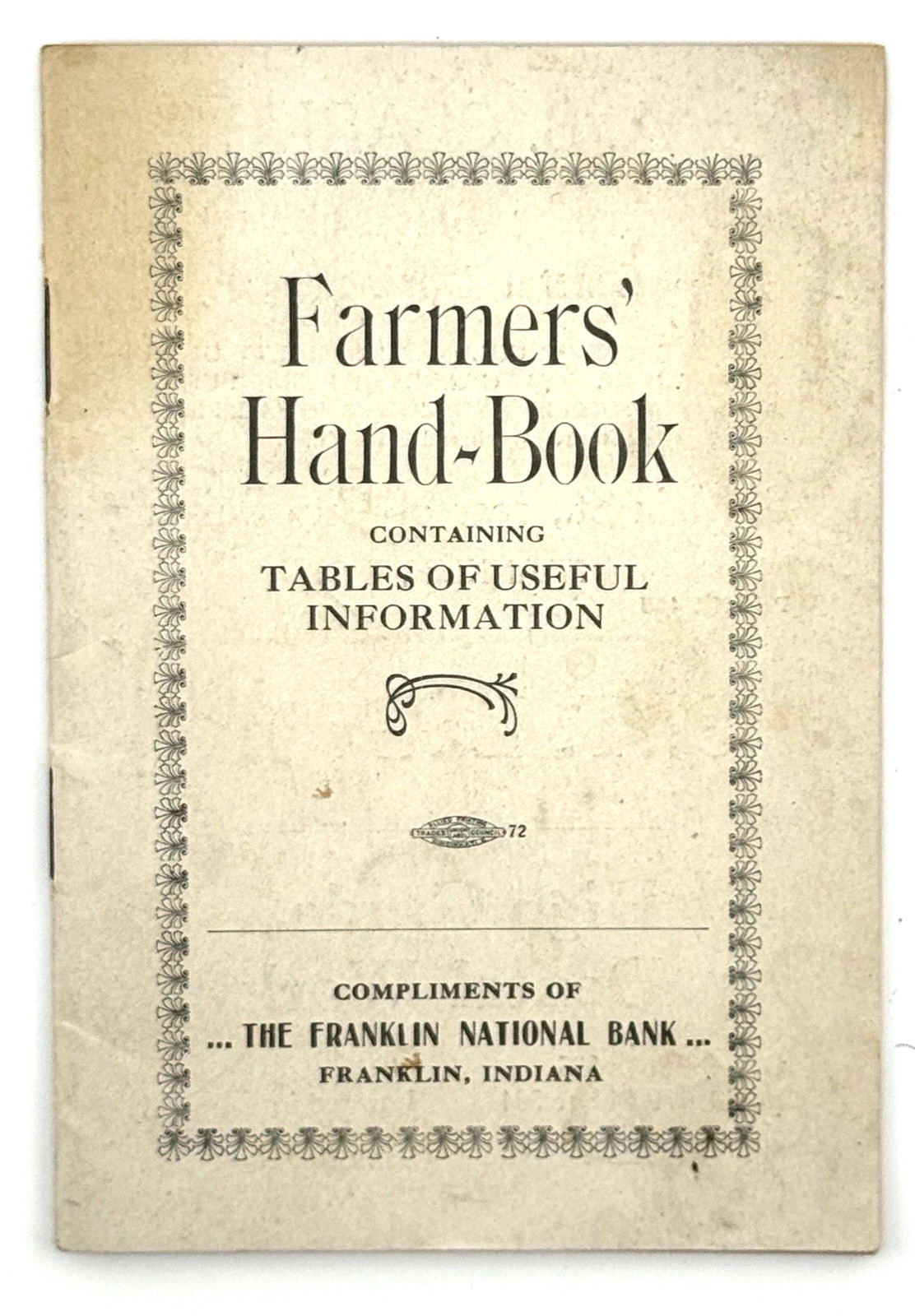 Vintage Farmer’s Handbook Franklin National Bank Indiana Cures Horses Farm Info