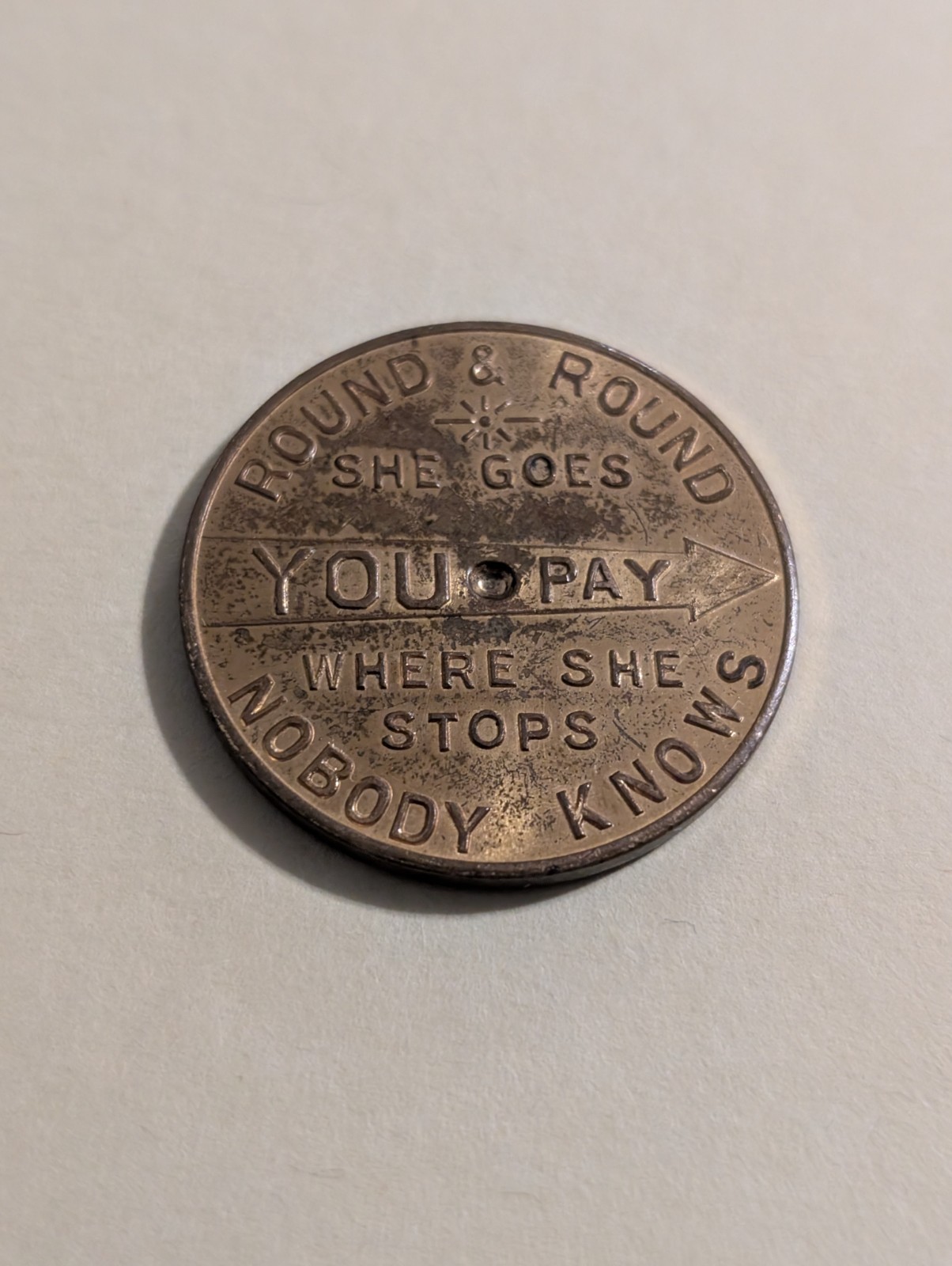 Horn-Draulic Loaders Spinning Token – Round & Round – Vtg Farm Equipment Coin Ad
