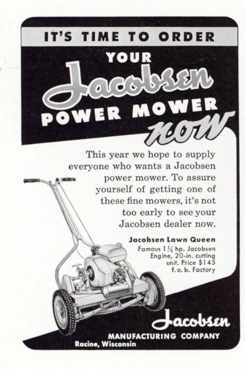 1949 Jacobsen Power Mower: It’s Time to Order Vintage Print Ad