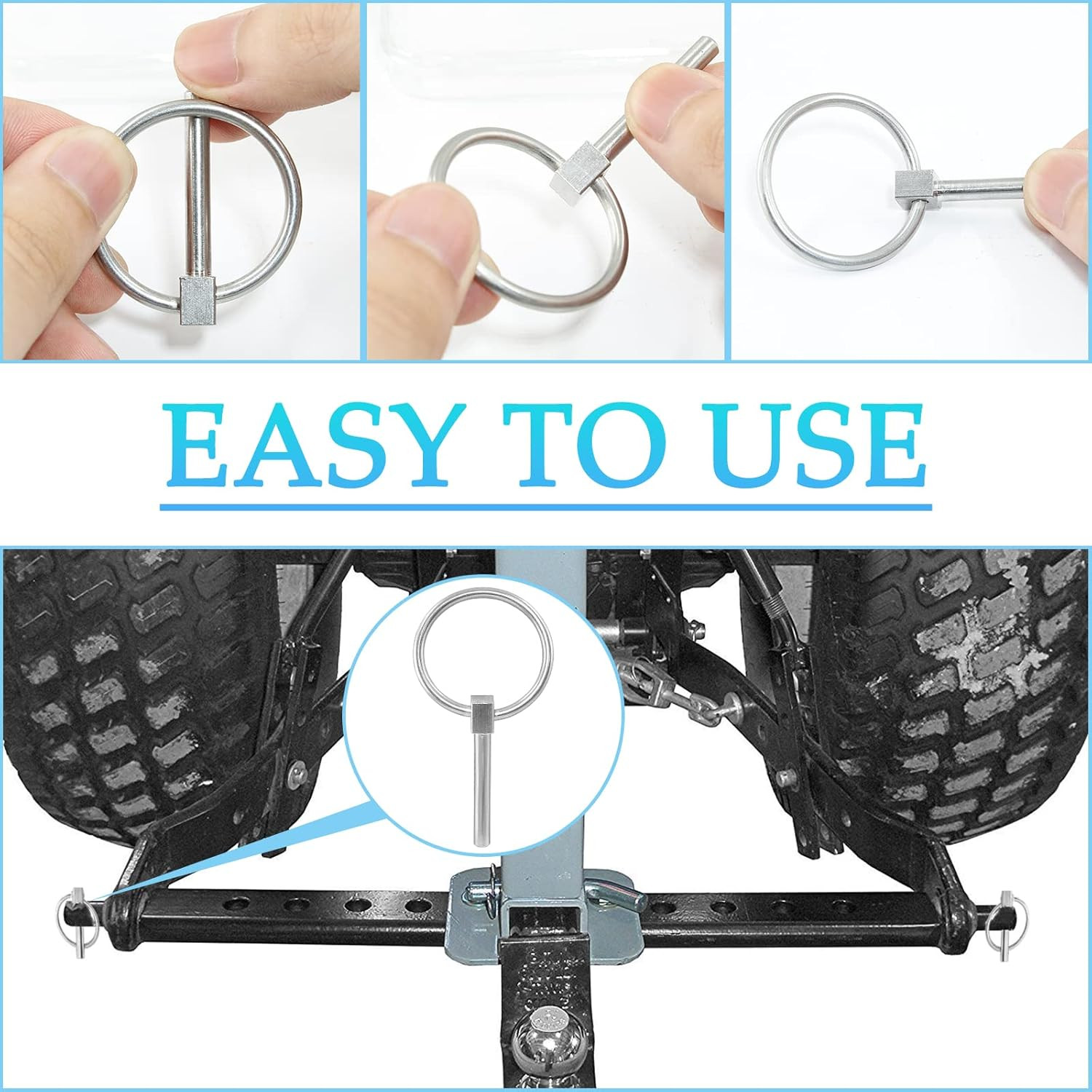 2 Pcs Heavy Duty Lynch Pin, Stainless Steel 3/16″ X 1-1/4″ Linch Pin with Ring f