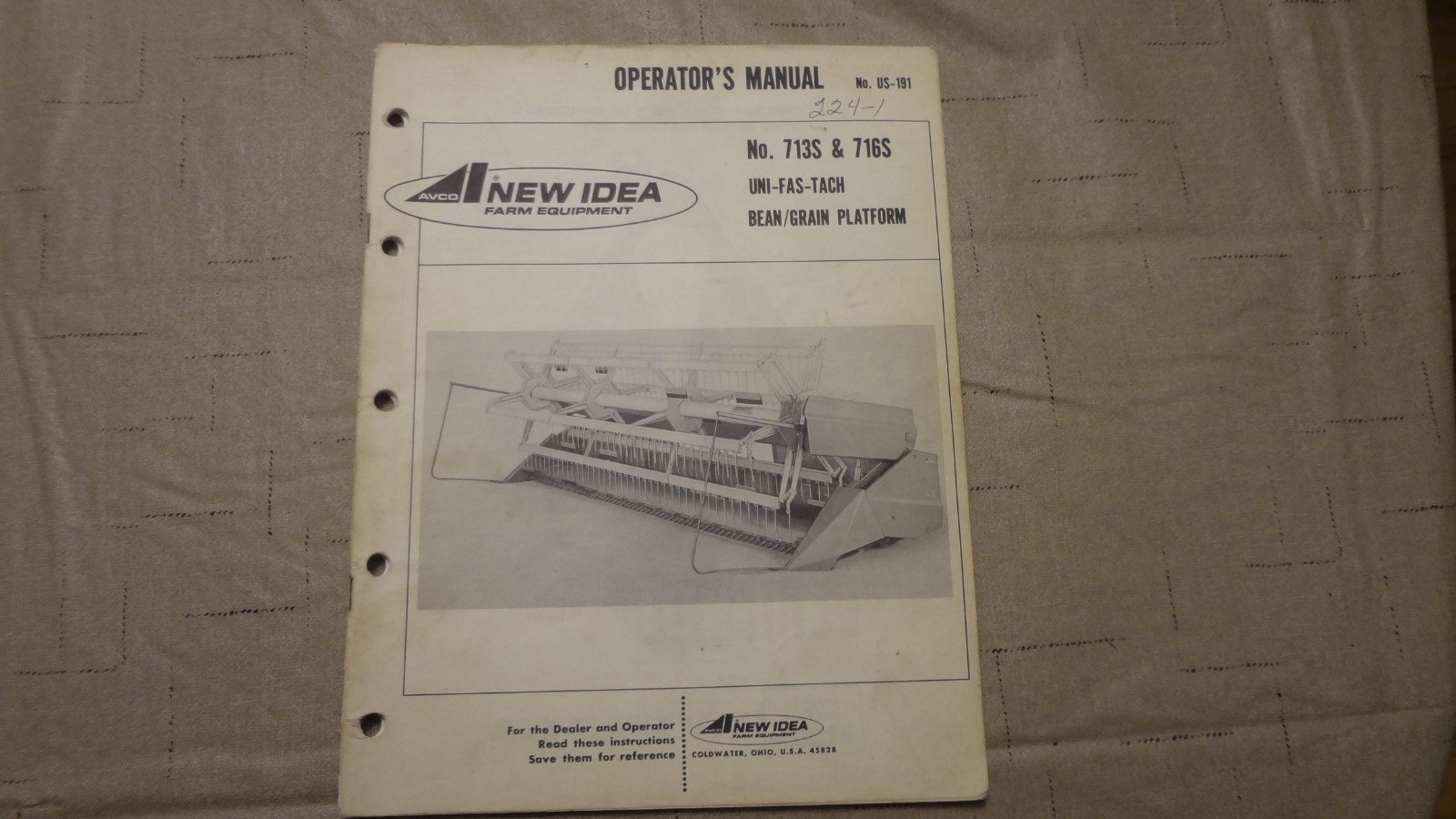 New Idea 713S 716S Grain Head Operator’s Manual US-191
