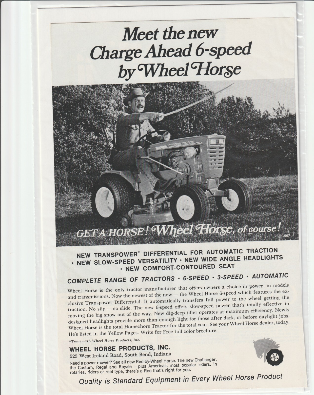 Original 1967 Wheel Horse Lawn Tractor Magazine Ad “Get a Horse”