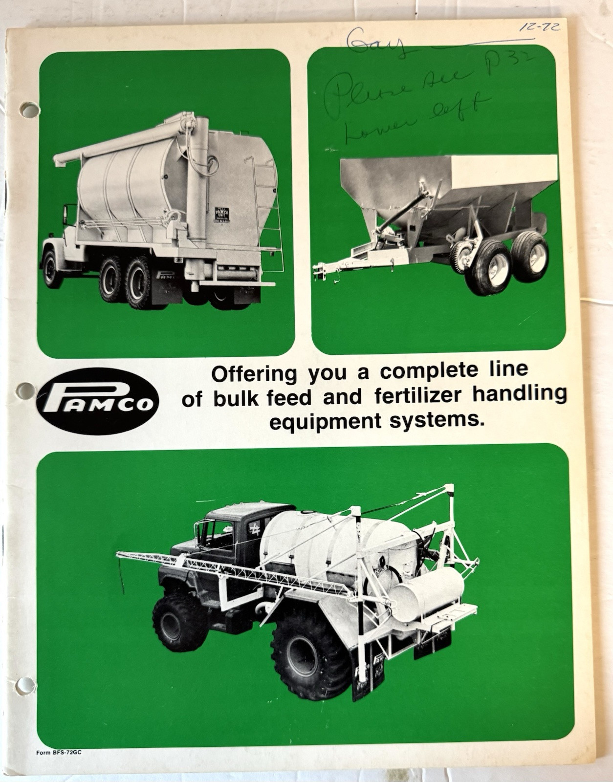 Vintage 1972 Pamco Agricultural Brochure Bulk Feed And Fertilizer Farm Equipment