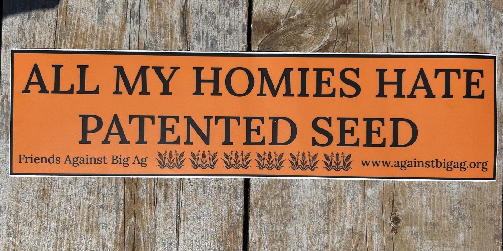 “All My Homies: Patented Seed”, 11.5″ x 3″ Orange Vinyl Sticker