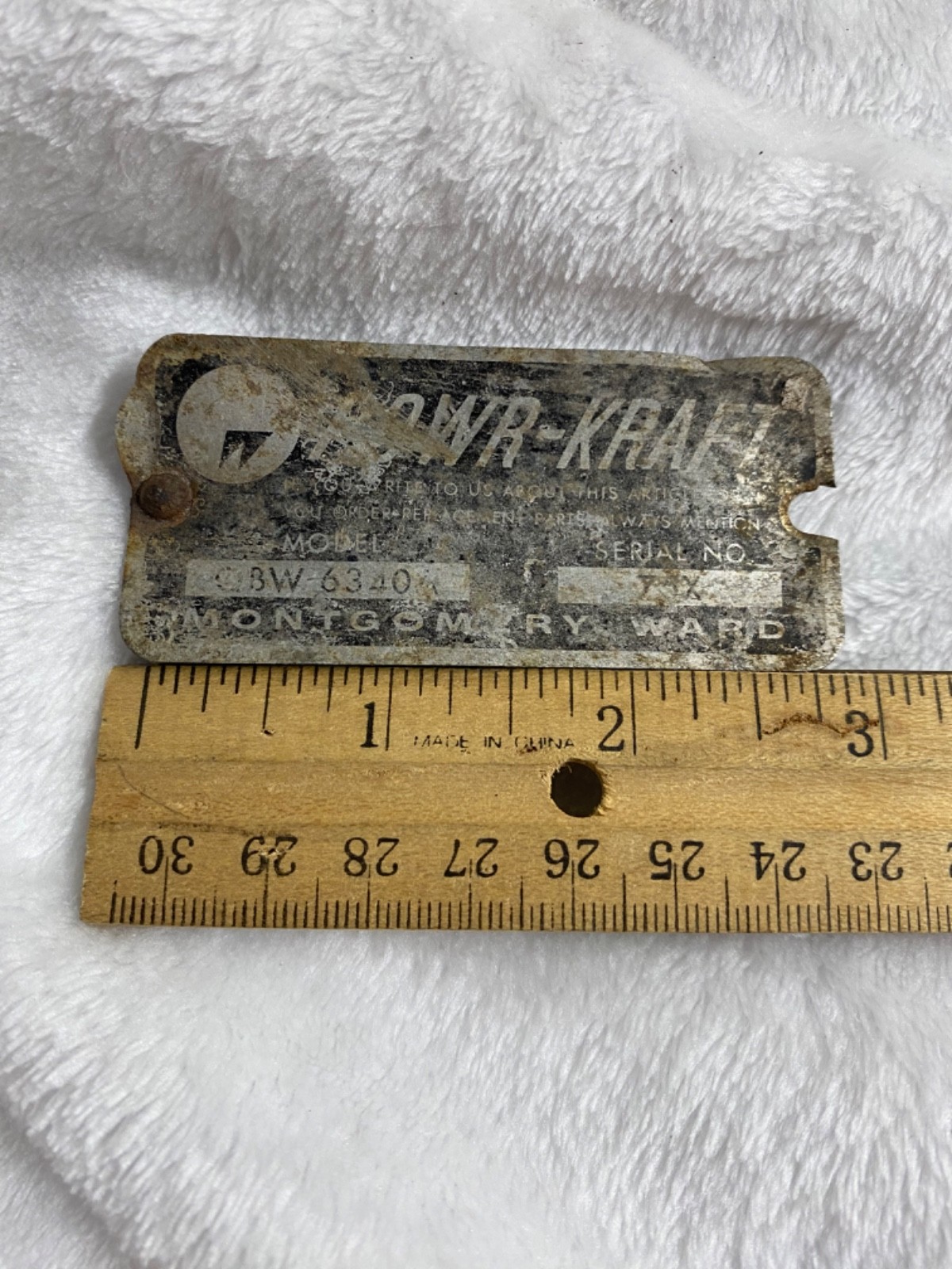 Vintage Powr-Kraft 3″ x 1.5″ Metal Tag (one rivet)