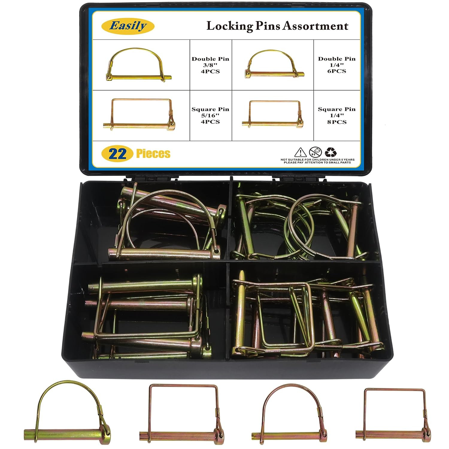 22 Pcs Shaft Locking Pin in 1/4″, 5/16″ and 3/8″ Diameter in 2 Shapes of Square