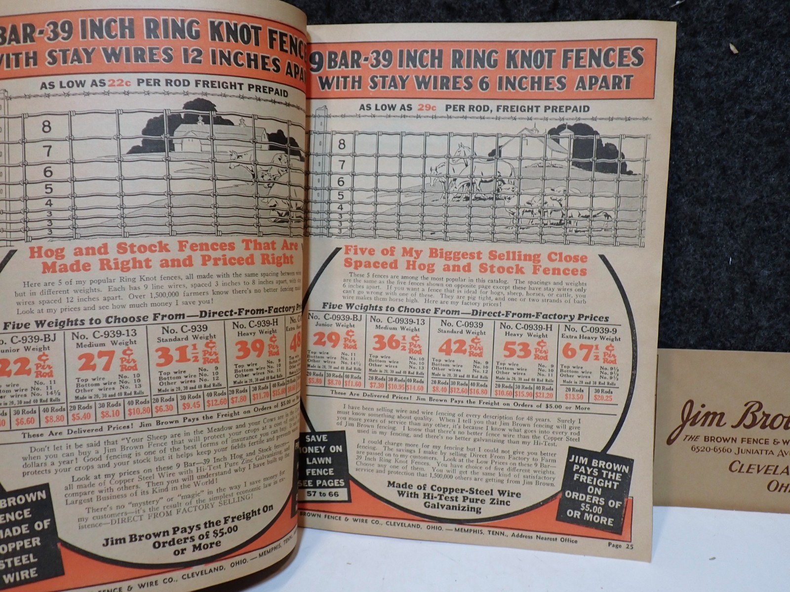 1937 JIM BROWN’S FENCE & BARB WIRE PAINT HORSE HARNESS STOVE FARMING CATALOG
