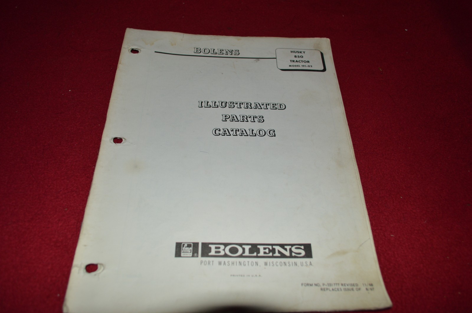 Bolens Husky 853-01 853-02 Tractor Dealer’s Parts Book Manual CHPA