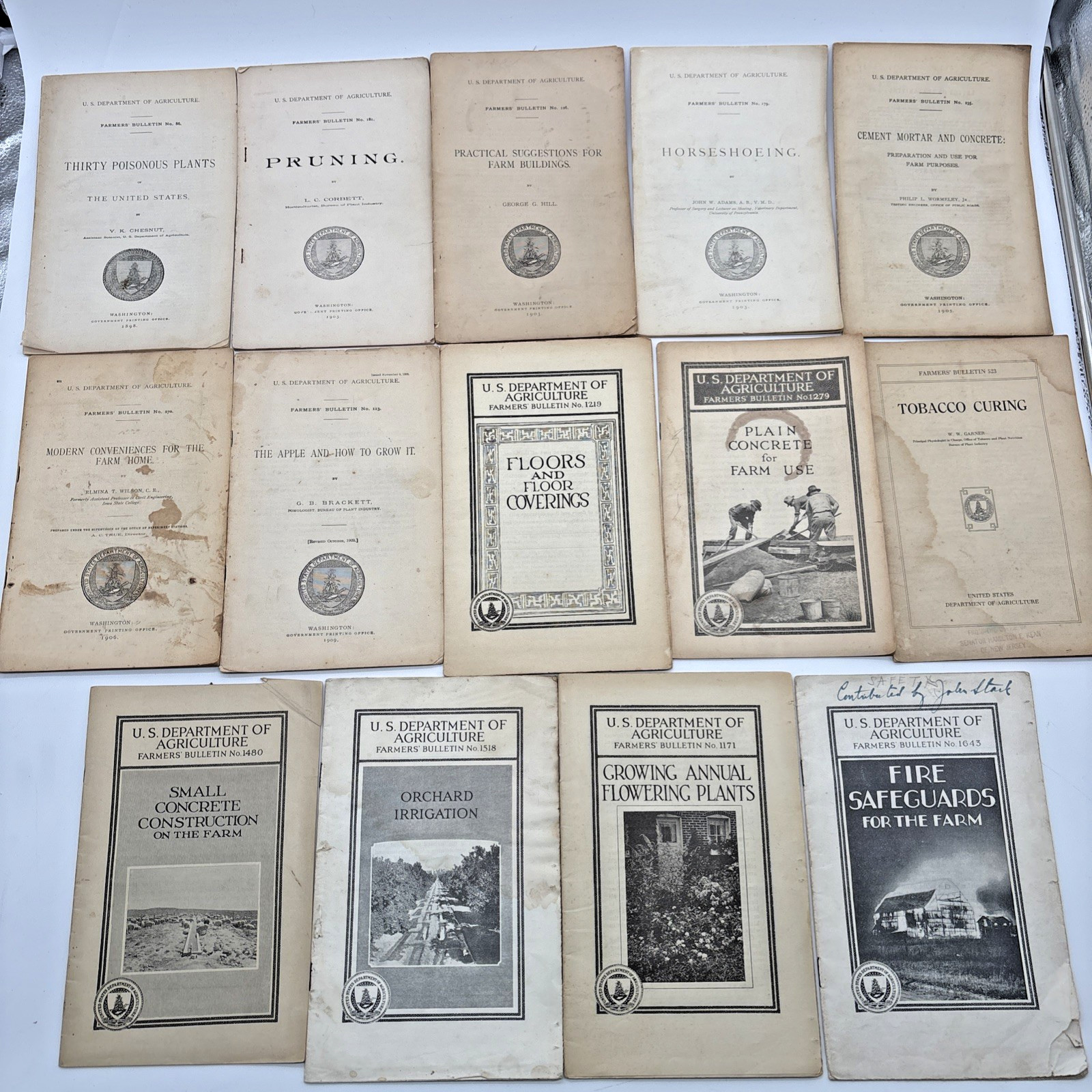 1898, 1900’s-1930’S U.S DEPARTMENT OF AGRICULTURE FARMERS’ BULLETINS LOT OF 14
