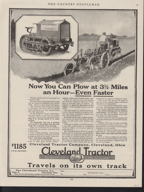 1917 CLEVELAND TRACTOR PLOW FARM BARN CROP EQUIPMENT AGRICULTURE MACHINE17009