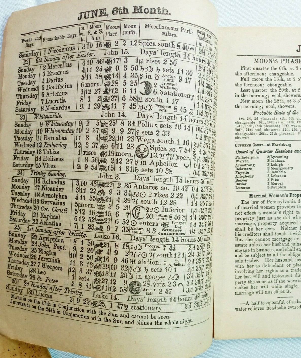 Vintage 1889 John Bear Baer’s Agricultural Almanac Lancaster PA Antique Farmers