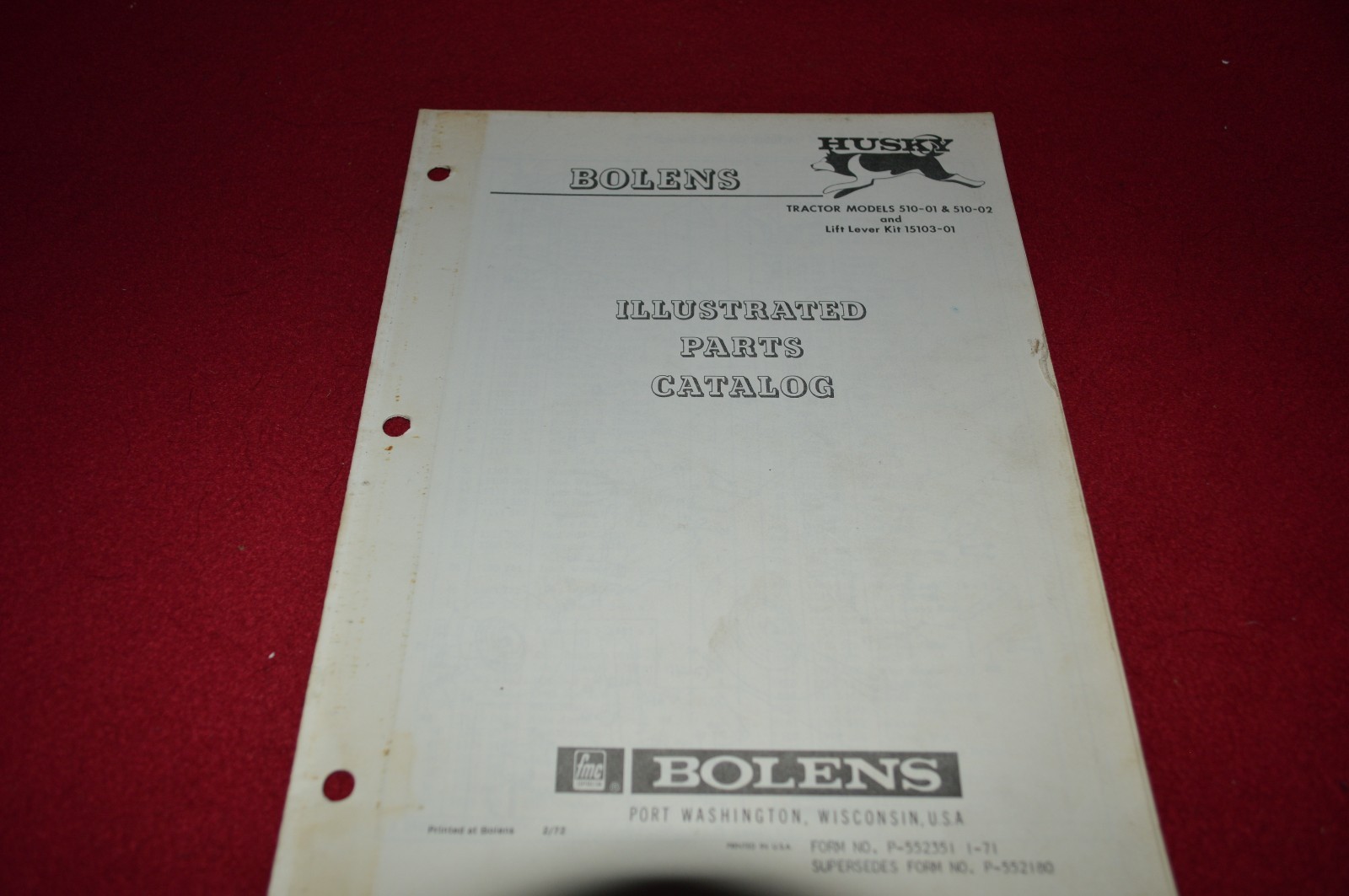 Bolens Husky 510-01 510-02 Tractor Dealer’s Parts Book Manual CHPA