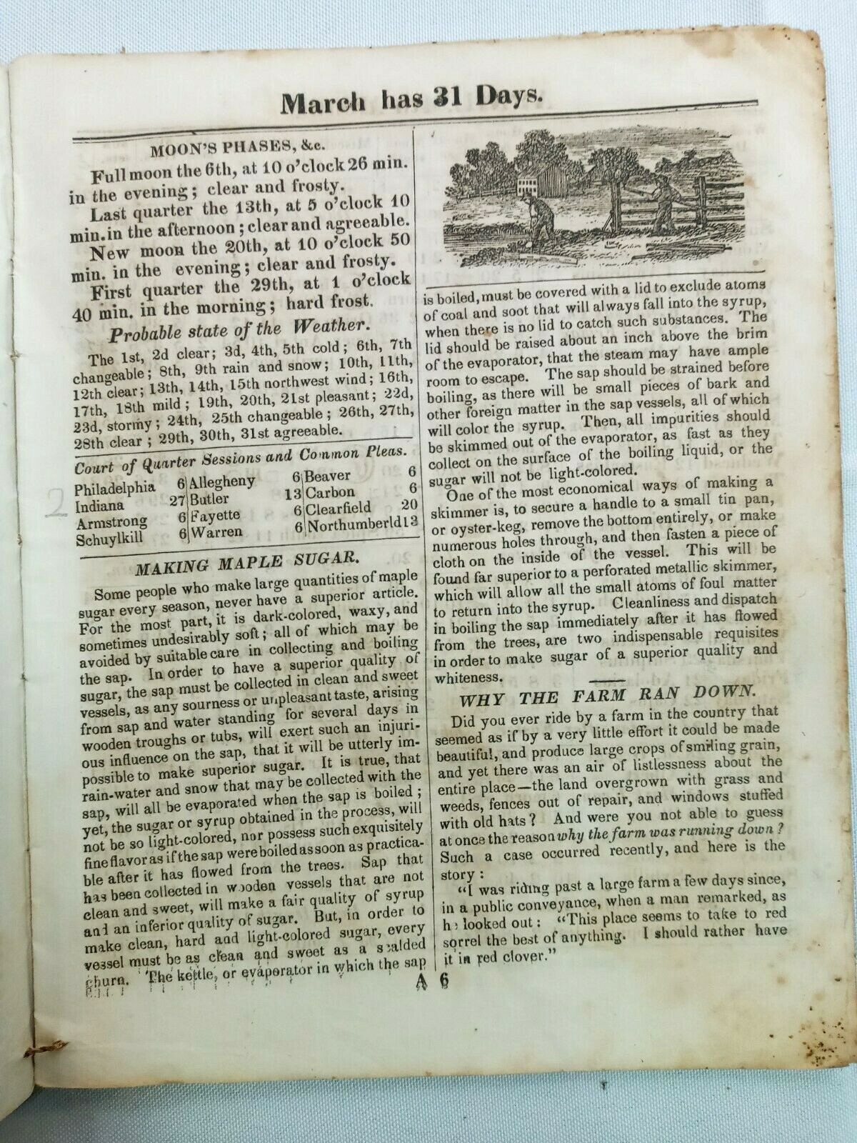 Vintage 1871 John Bear Baer’s Agricultural Almanac Lancaster, PA Antique Farmers