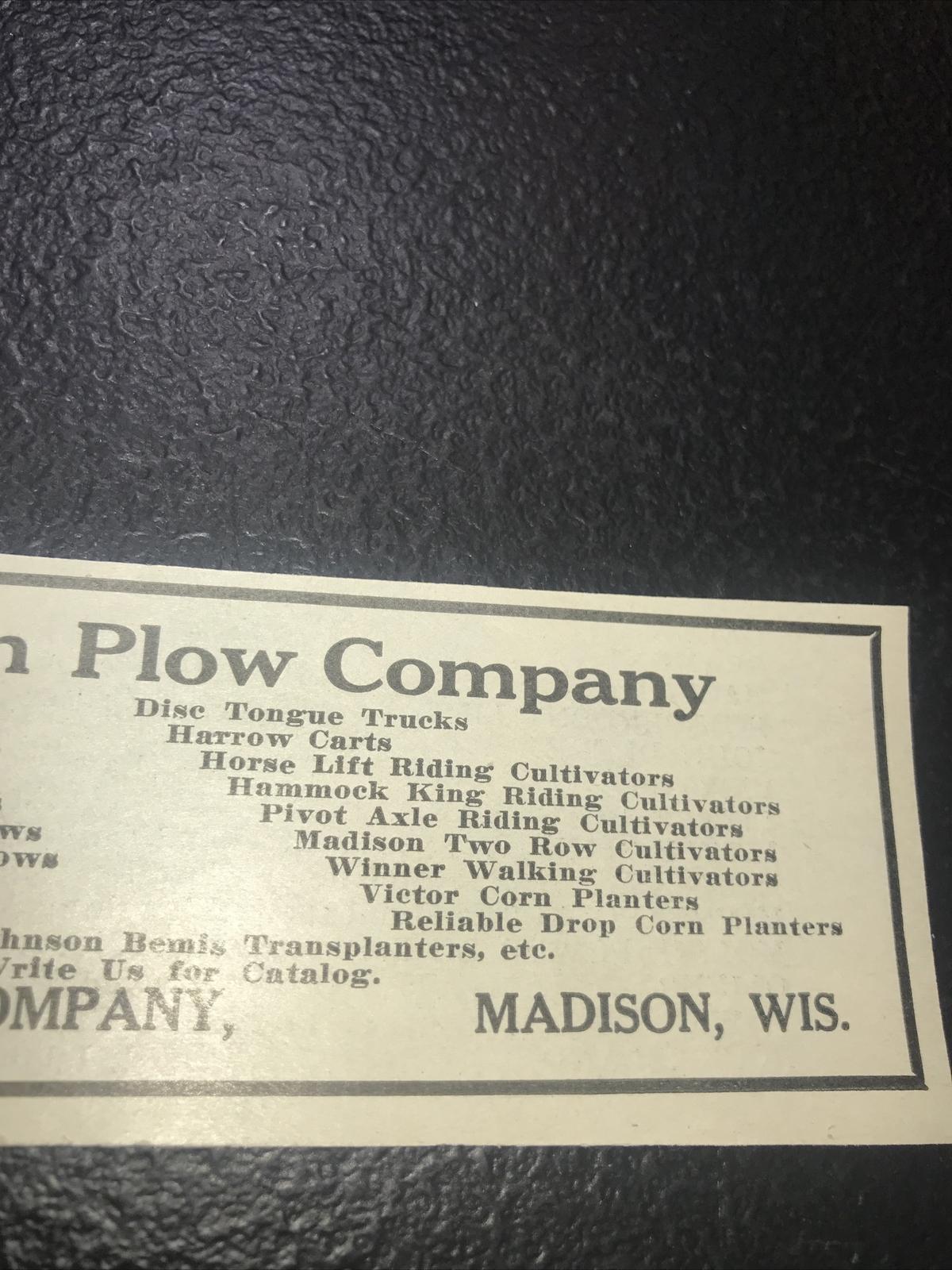 1916 Madison Plow Co. Farm Advertising – Madison – Wisconsin