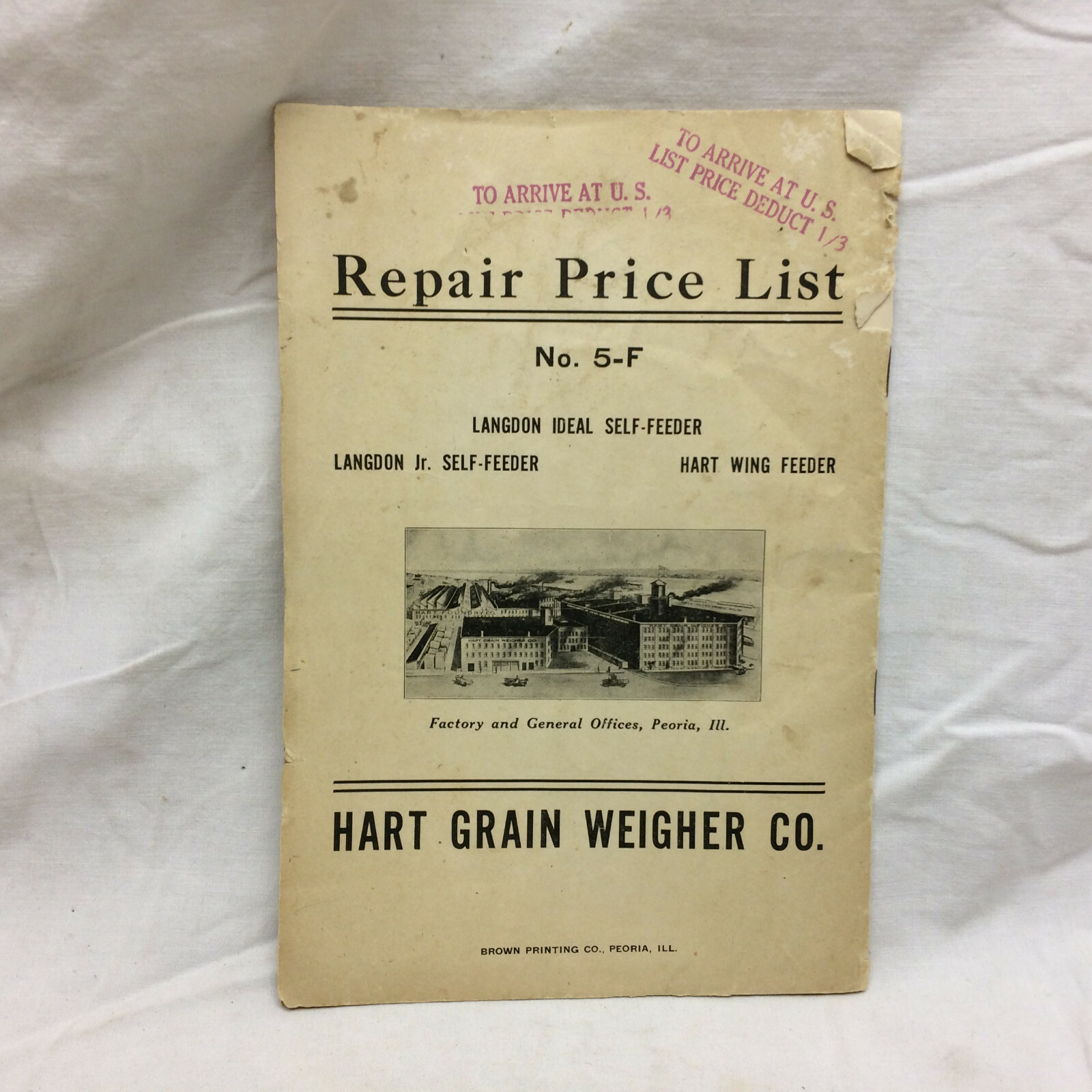 Vintage Booklet 1922 Hart Grain Weigher Co. Peoria, Indiana Repair Price List