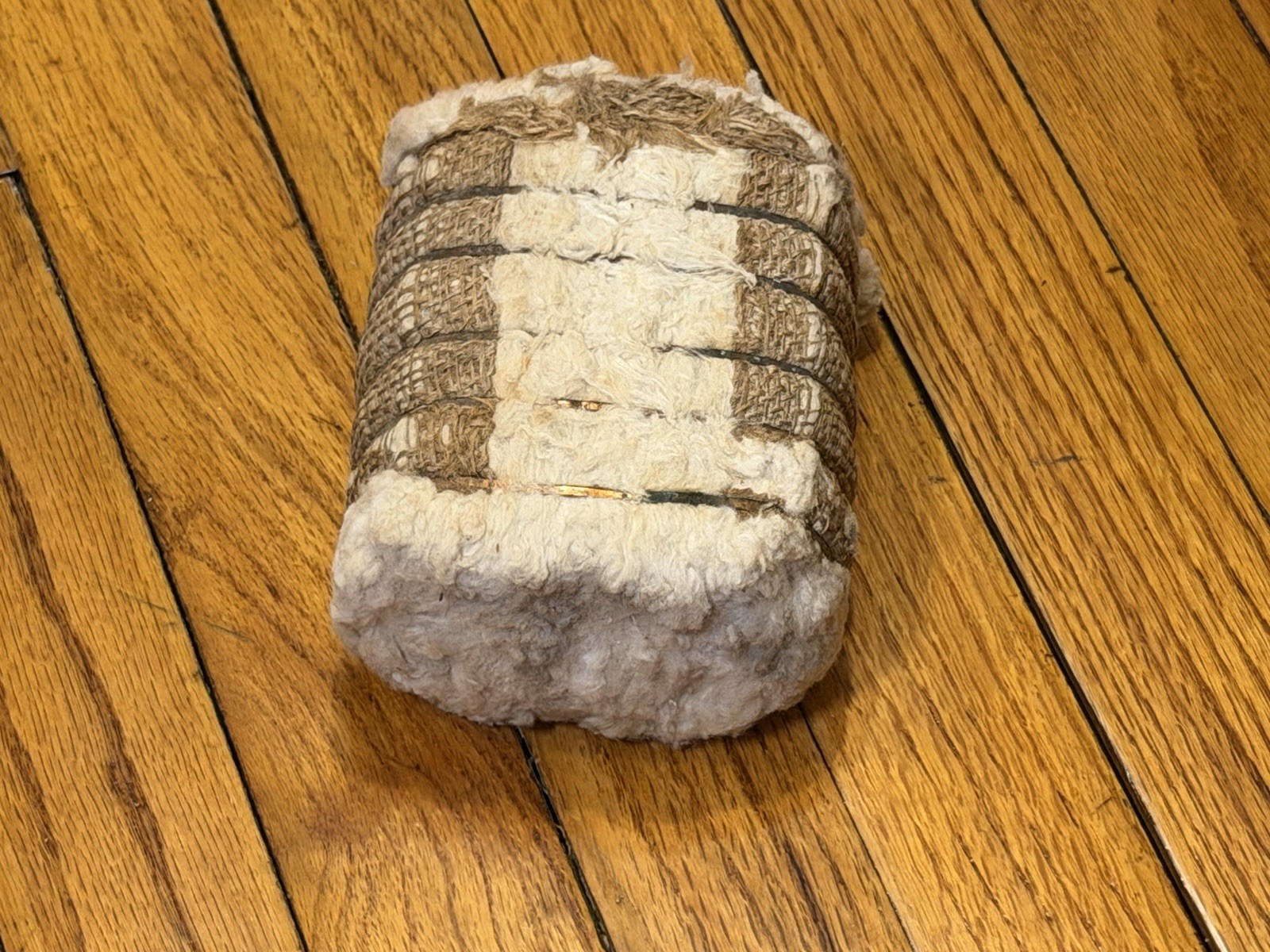 Vintage Miniature Texas Cotton Bale – 5.5″ Real Cotton & Burlap Display Replica