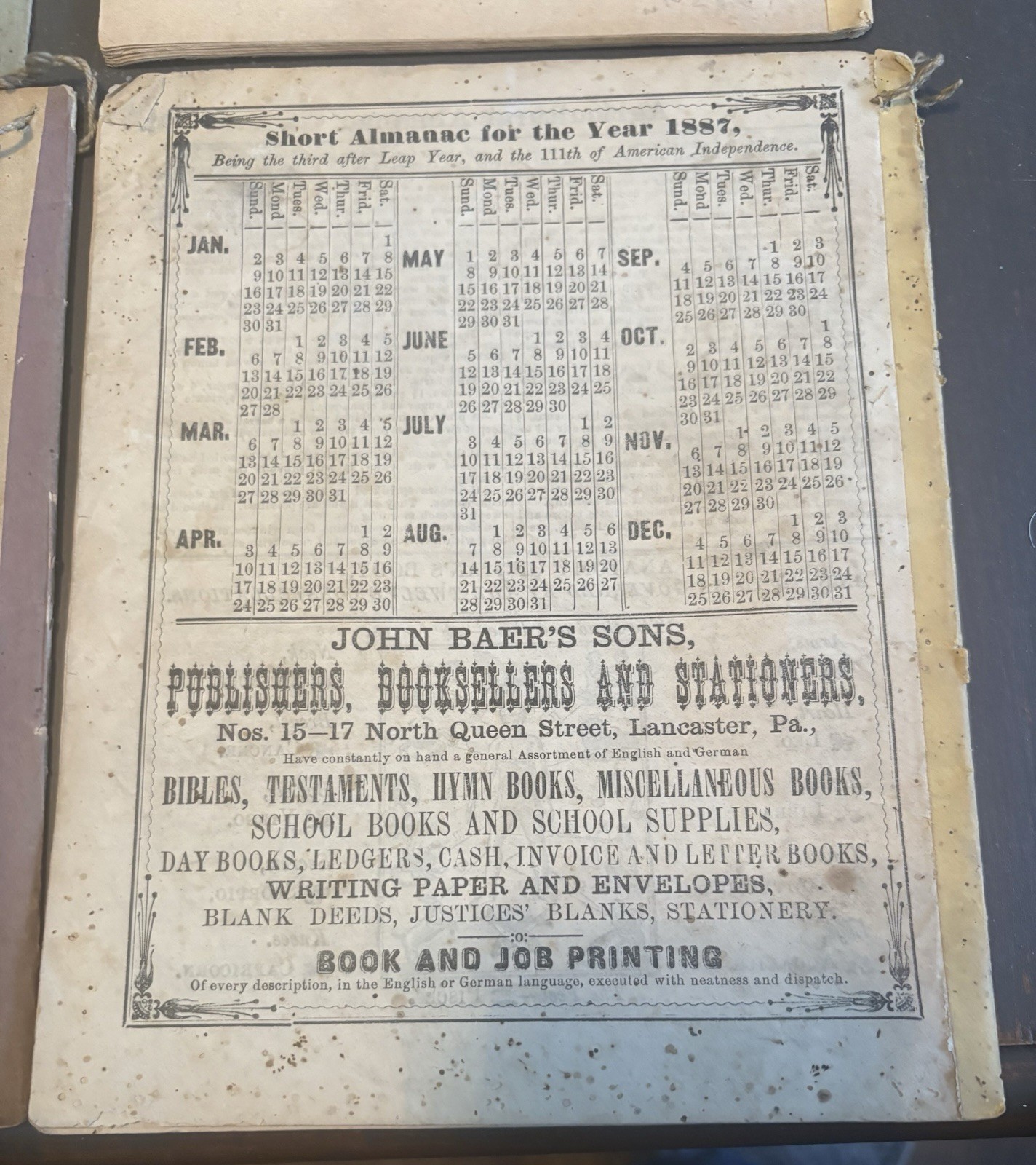 Lot Of 4 John Baer’s Agricultural Almanac Lancaster, PA Antique 1880’s