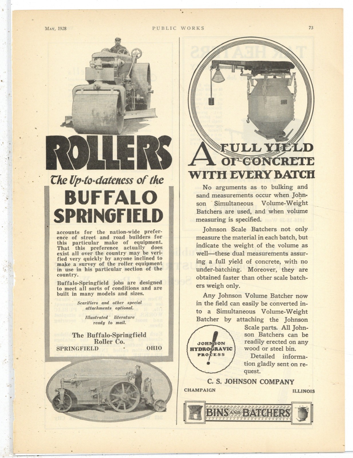 1928 Buffalo Springfield Roller Co. Ad: Up To DATE! Springfield, OhiO