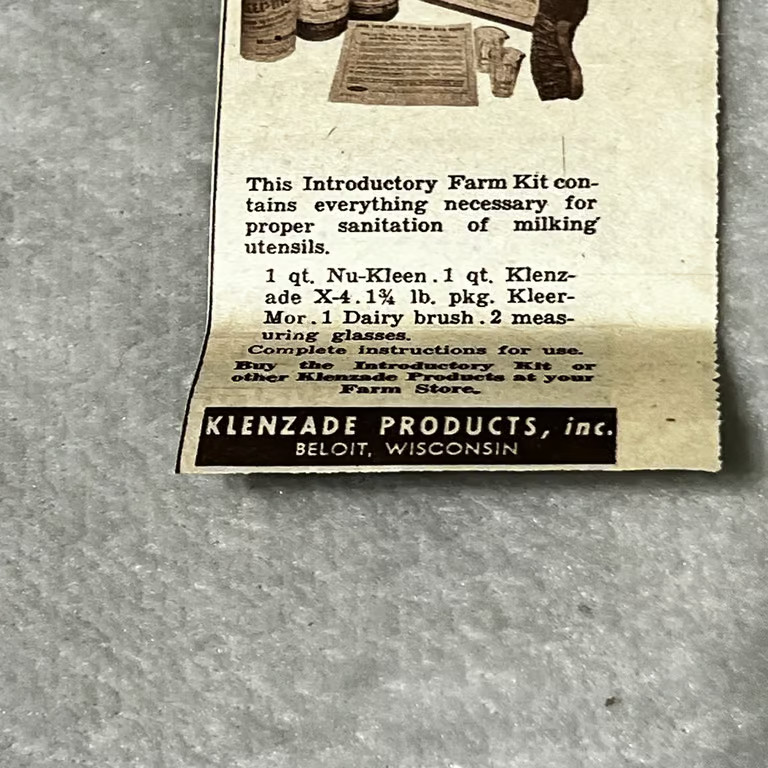 1930s Klenzade Introductory Farm Kit Beloit Wisconsin Vintage Ad Small A