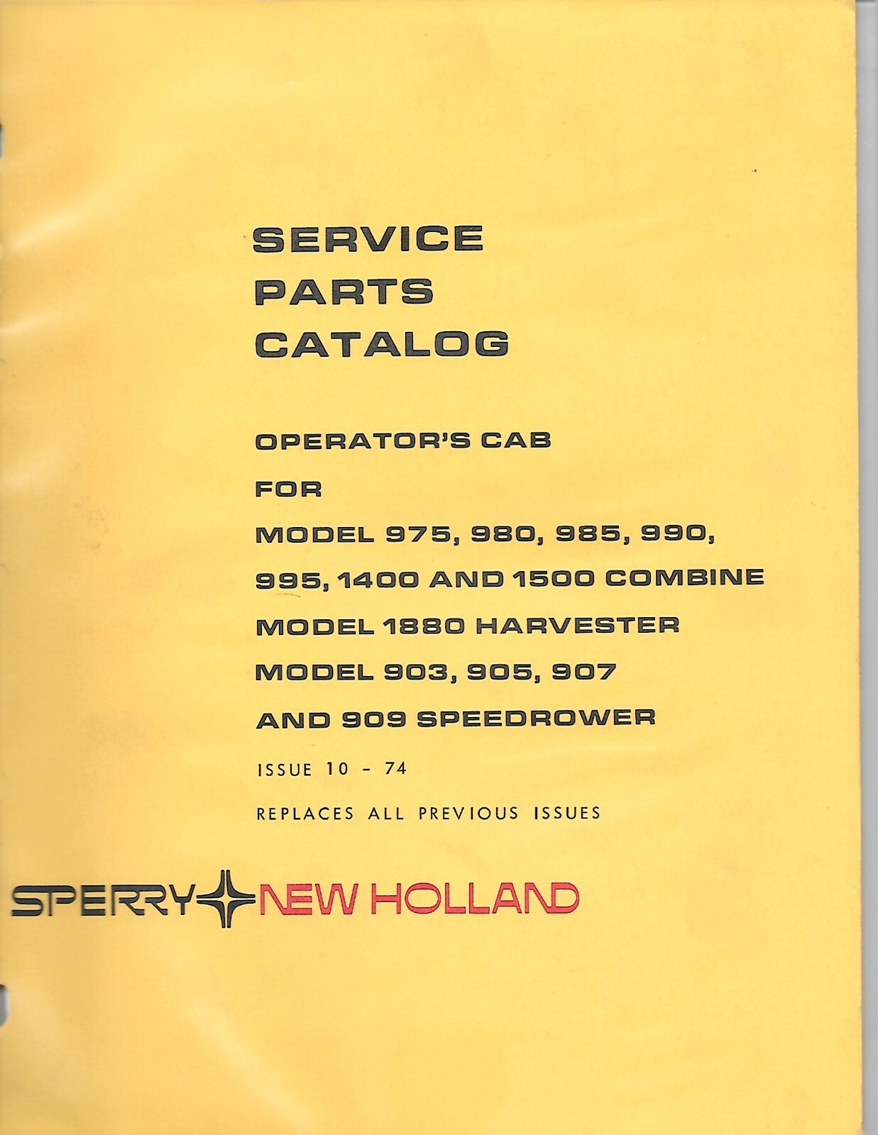 Farm Parts List Catalog – New Holland – Operators Cab 975 Combine et al (FM494)