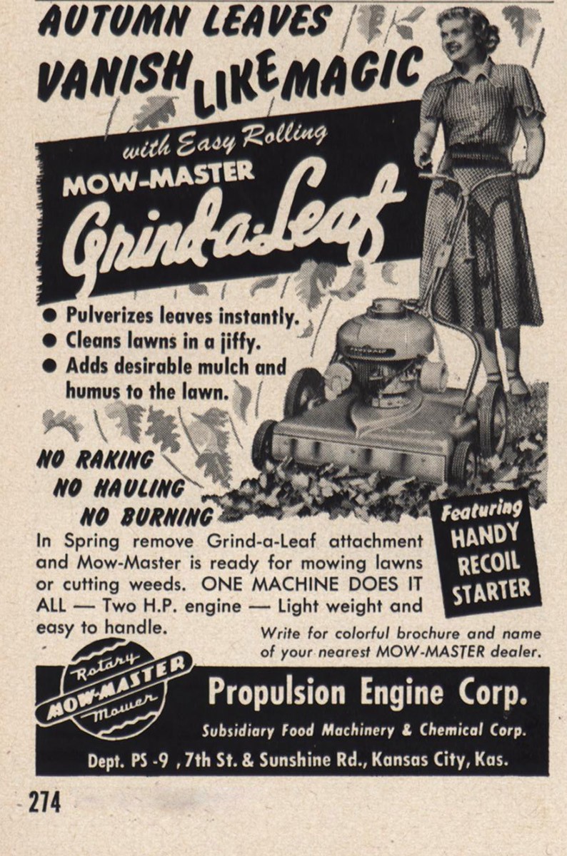 1952 Mow Master Grind Leaf: Autumn Leaves Vanish Vintage Print Ad