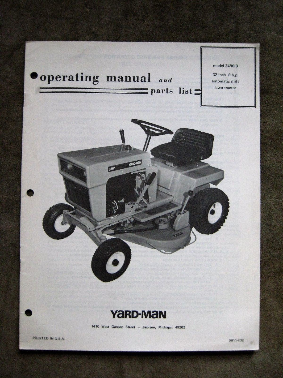 Simplicity YardMan 32 In. Riding Tractor Instruction Manual Parts List Operators