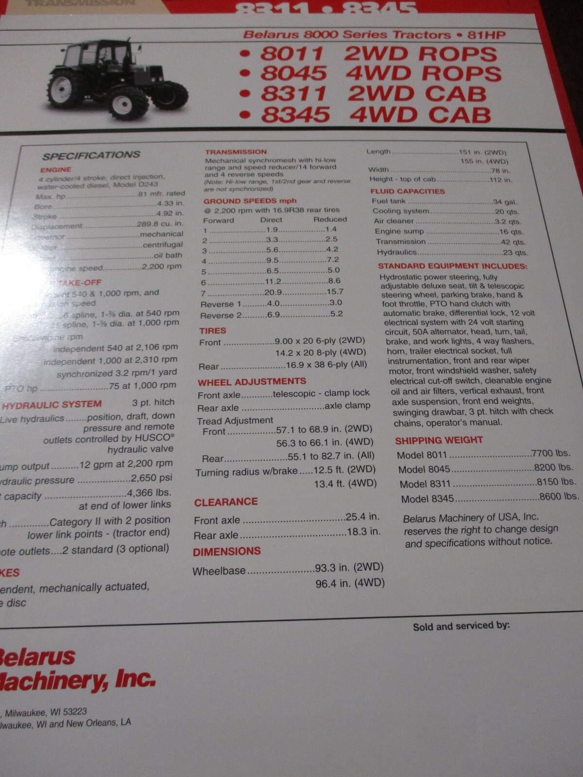 Belarus Tractors Sales/Specifications Brochures 7 items, Circa 1990’s