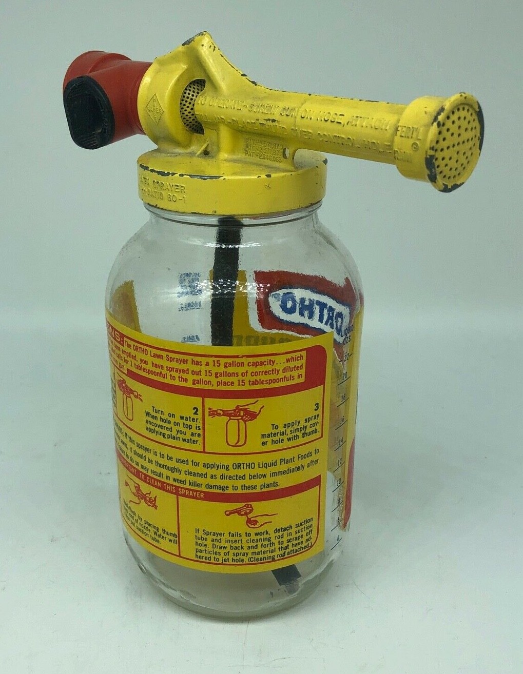 Vintage 1960’s Metal Ortho Chevron Chemical Lawn Fertilizer Glass Sprayer