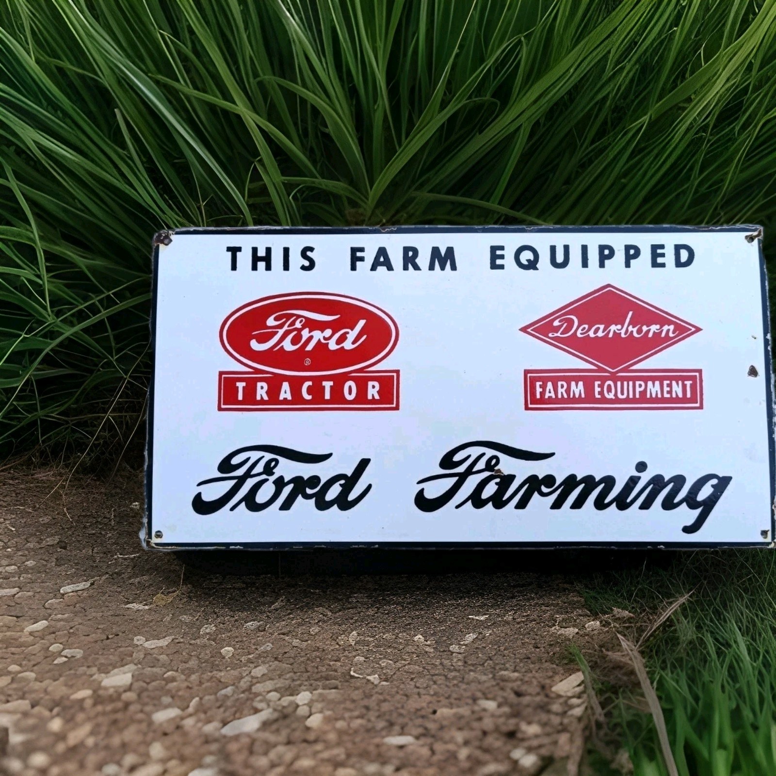 Rare Antique Not porcelain Vintage Model FORD Dearborn Painted PLATE Sign Farm