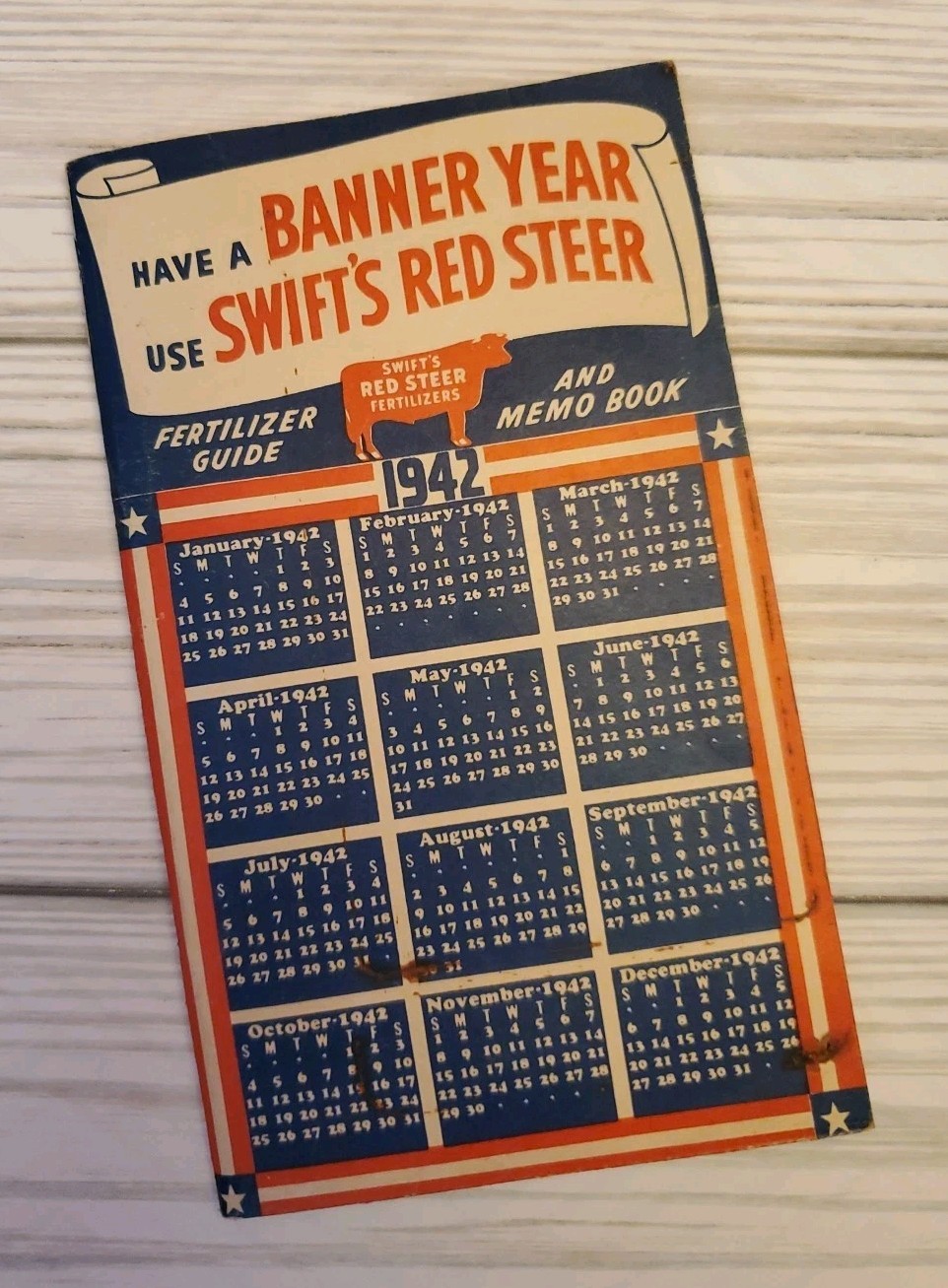 1942 Swift’s Red Steer Fertilizers Guide & Memo Book Unused 3″x5″