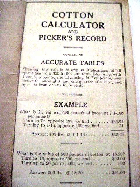 1917 Booklet “Cotton Calculator” Compliments of “First Guaranty State Bank” TX*