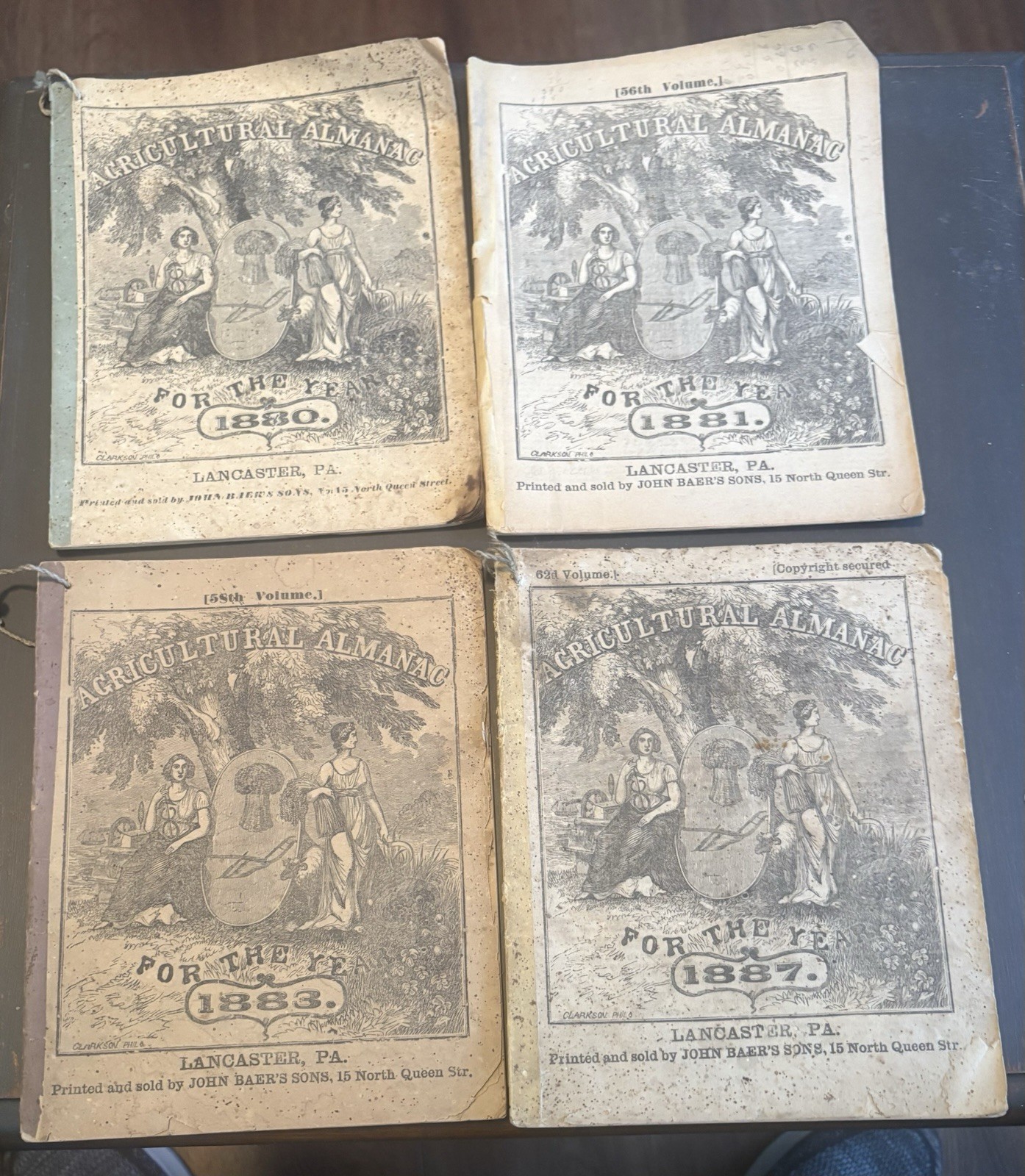 Lot Of 4 John Baer’s Agricultural Almanac Lancaster, PA Antique 1880’s