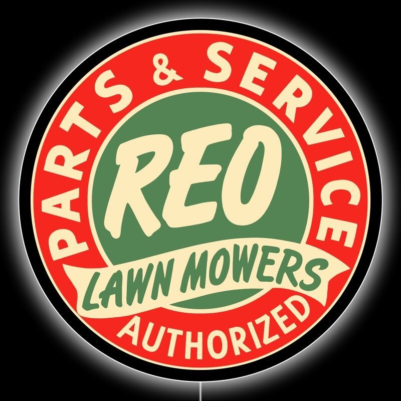 REO Lawn Mowers Parts & Service NEW LED Hanging Lighted Sign: 23″ Dia. Round