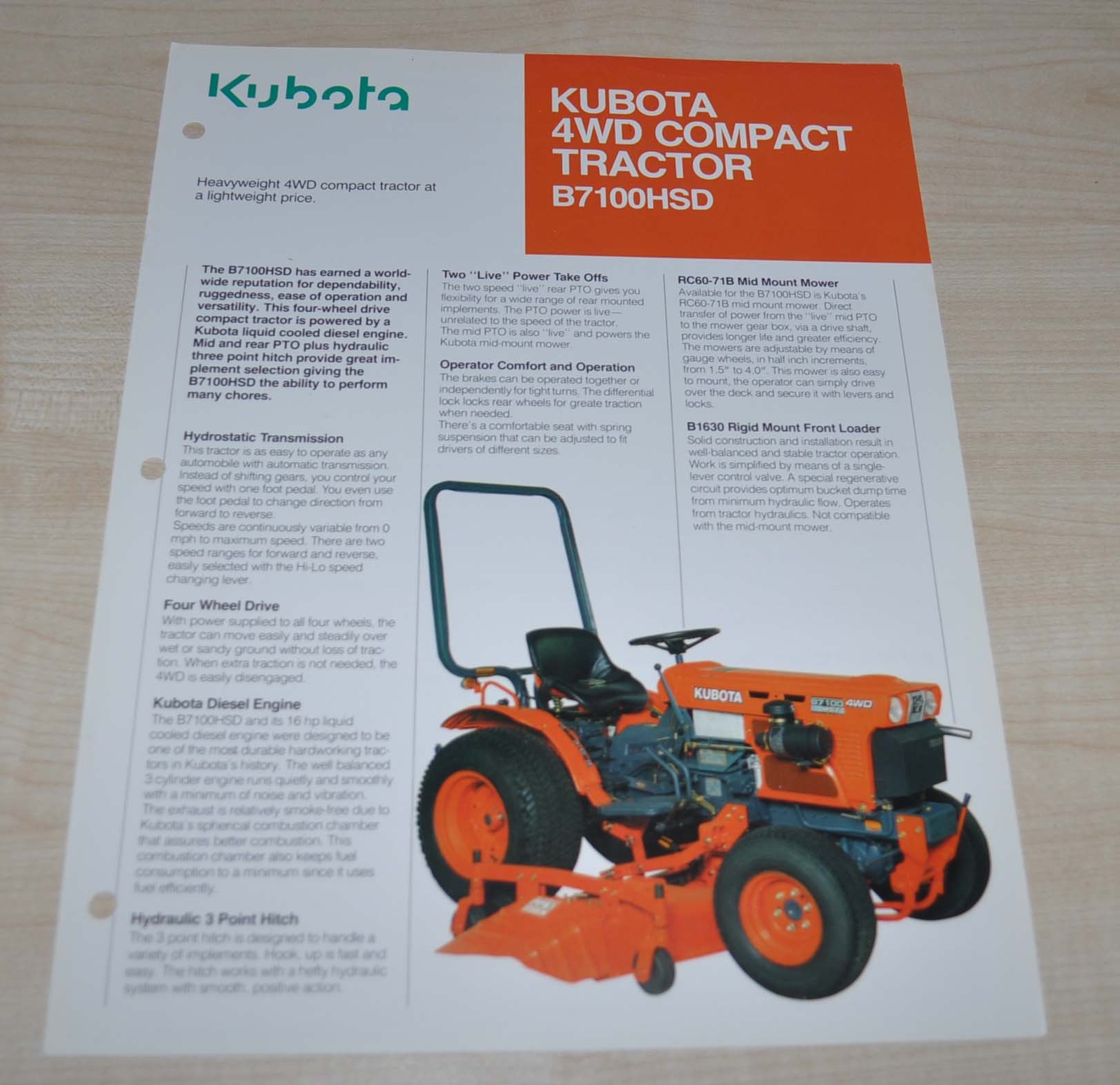 Kubota B7100HSD 4WD Compact Diesel Tractor Japanese Brochure