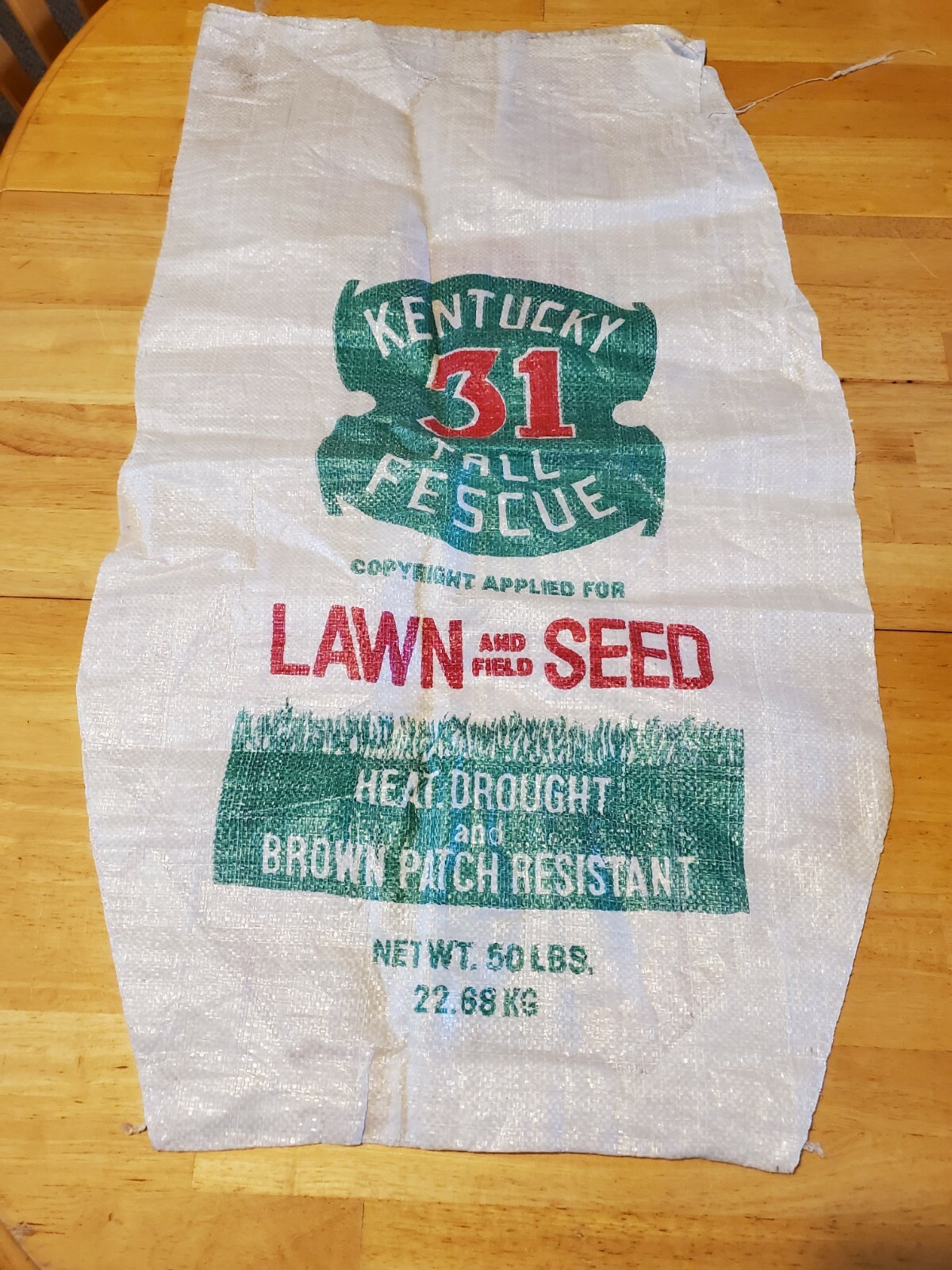 Vintage Kentucky 31 Tall Fescue Grass Seed Bag Sack ONLY 36″x20″