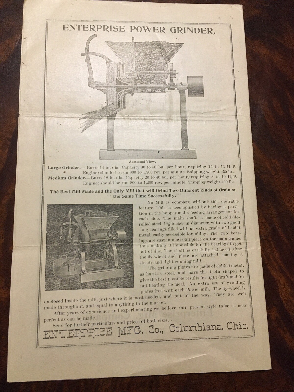 1800s? Enterprise Young America Horse Sweep Grinder Brochure Columbiana Ohio