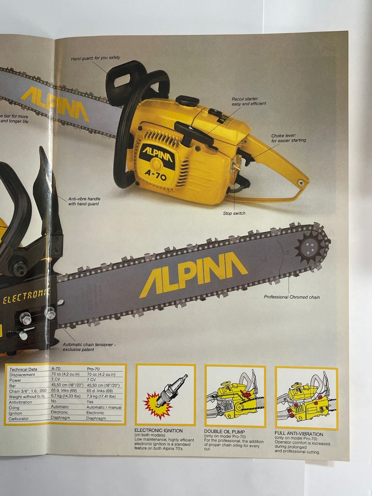 Vintage Original 1980s – Alpina Chainsaws Model A-70 / Prof-70 Sales Brochure