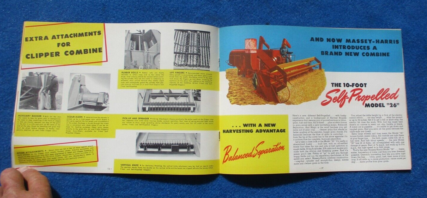 Massey Harris 1950’s Combine Sales Booklet Many Full Color Pages Original NOS