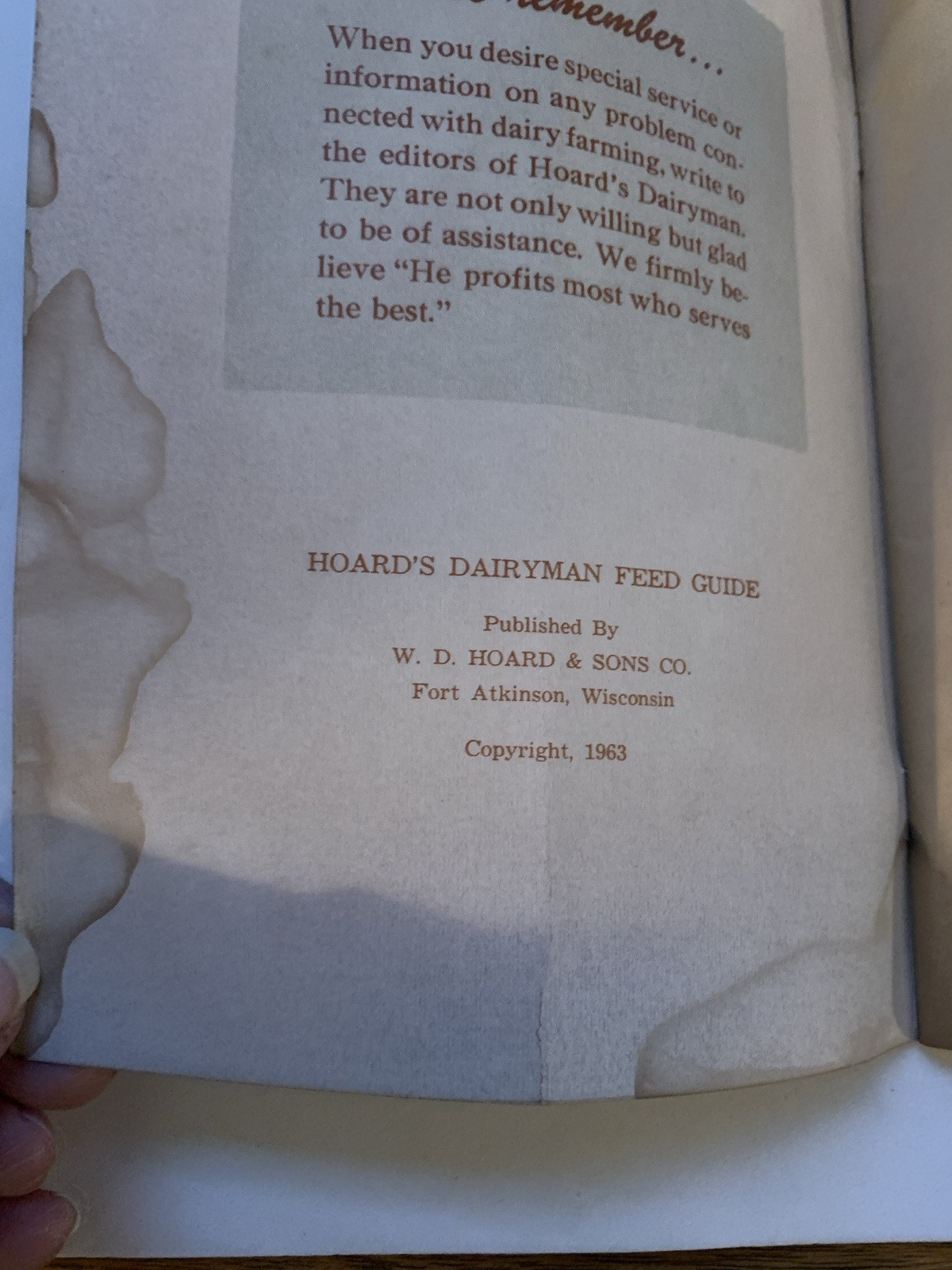 1963 The Hoard’s Dairyman Feed Guide Vintage Cattle Poultry Horse Swine Farm