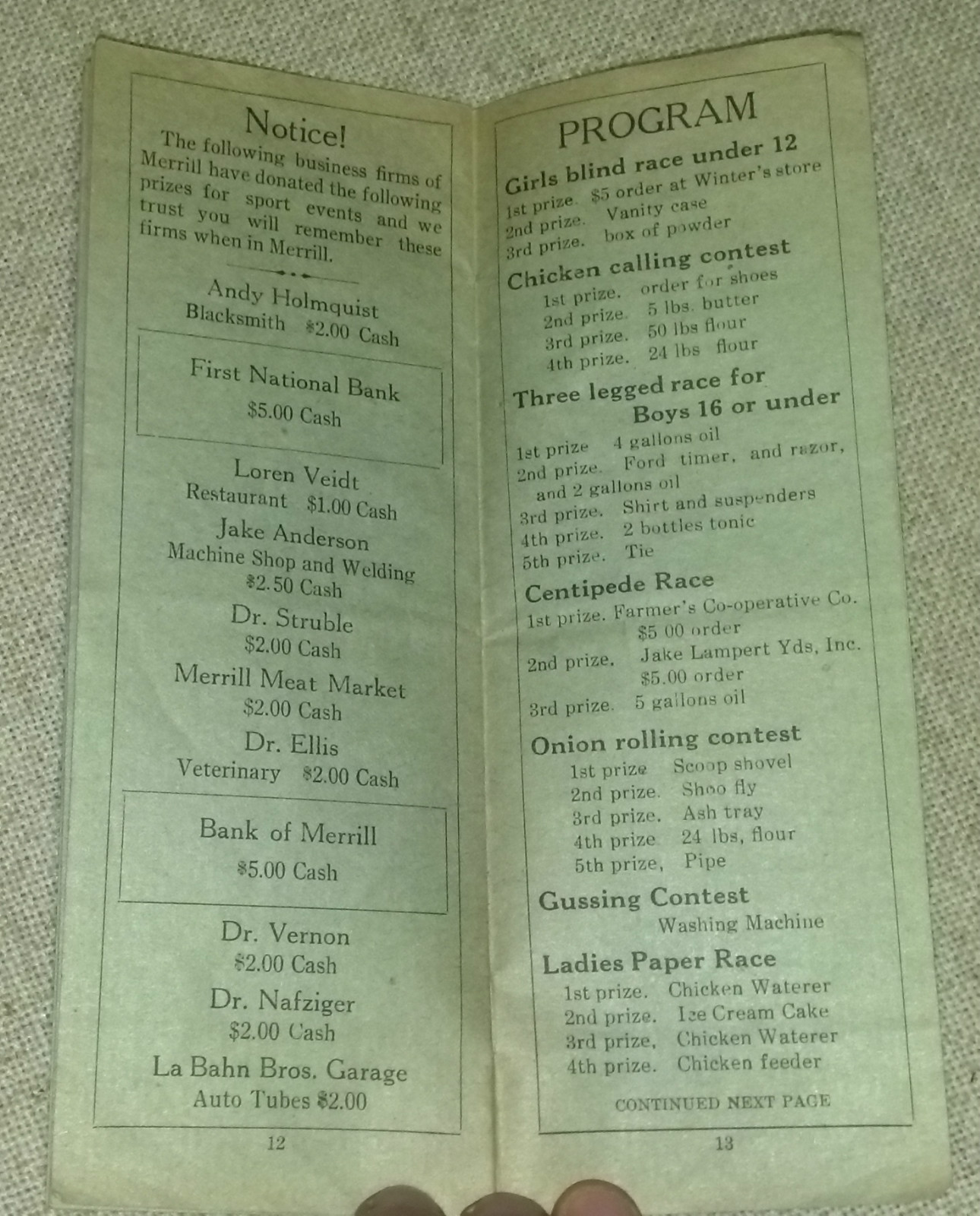 1928 7th Annual Perry Liberty Farm Bureau Picnic Program