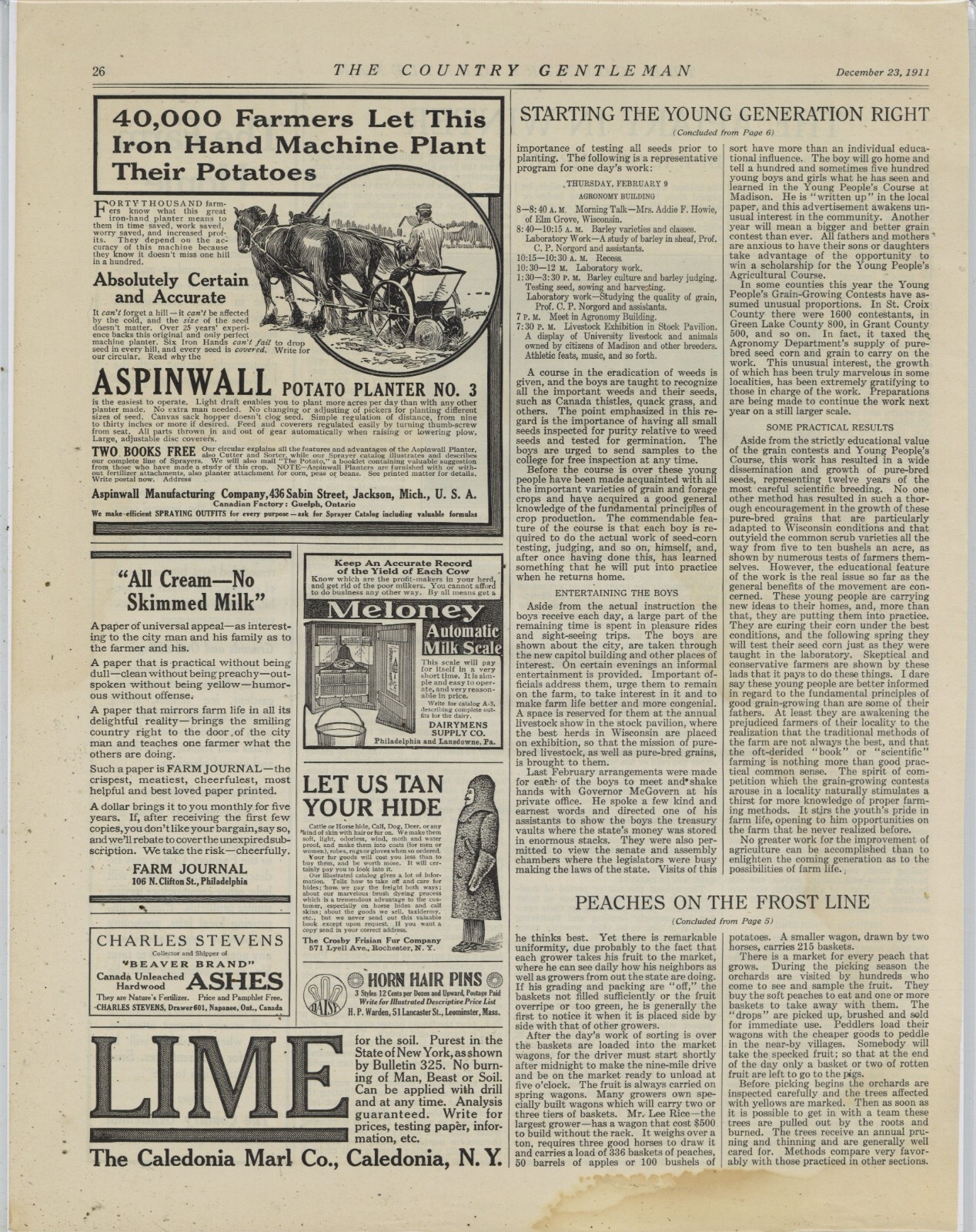 1911 Aspinwall Mfg. Co. Ad: Potato Planter No. 3 Pictured – Jackson, Michigan