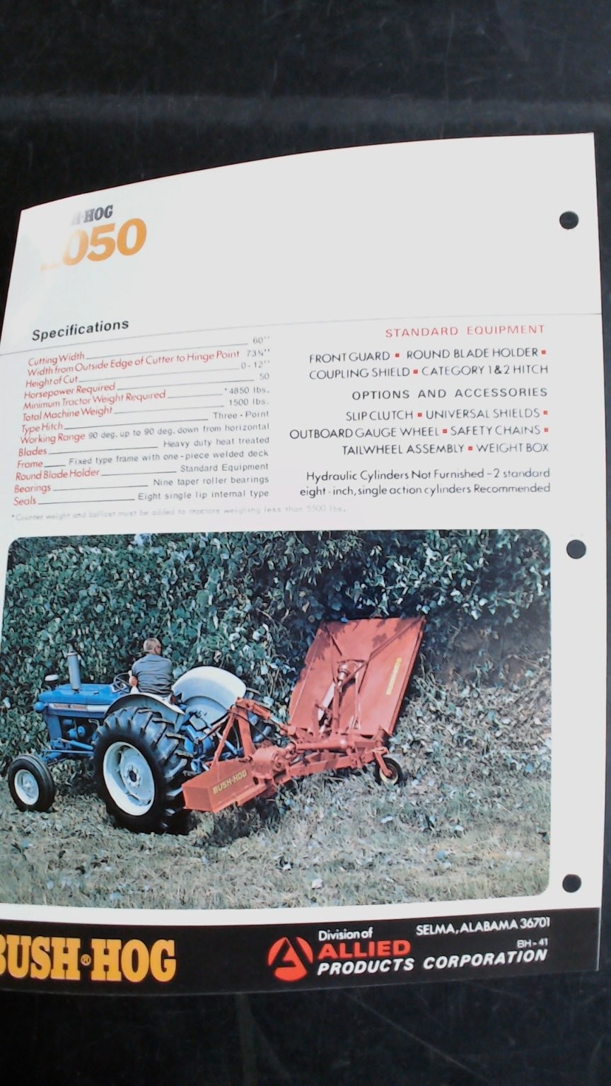 Bush Hog 1050 Rotary Cutter Brochure Vintage Agricultural Equipment