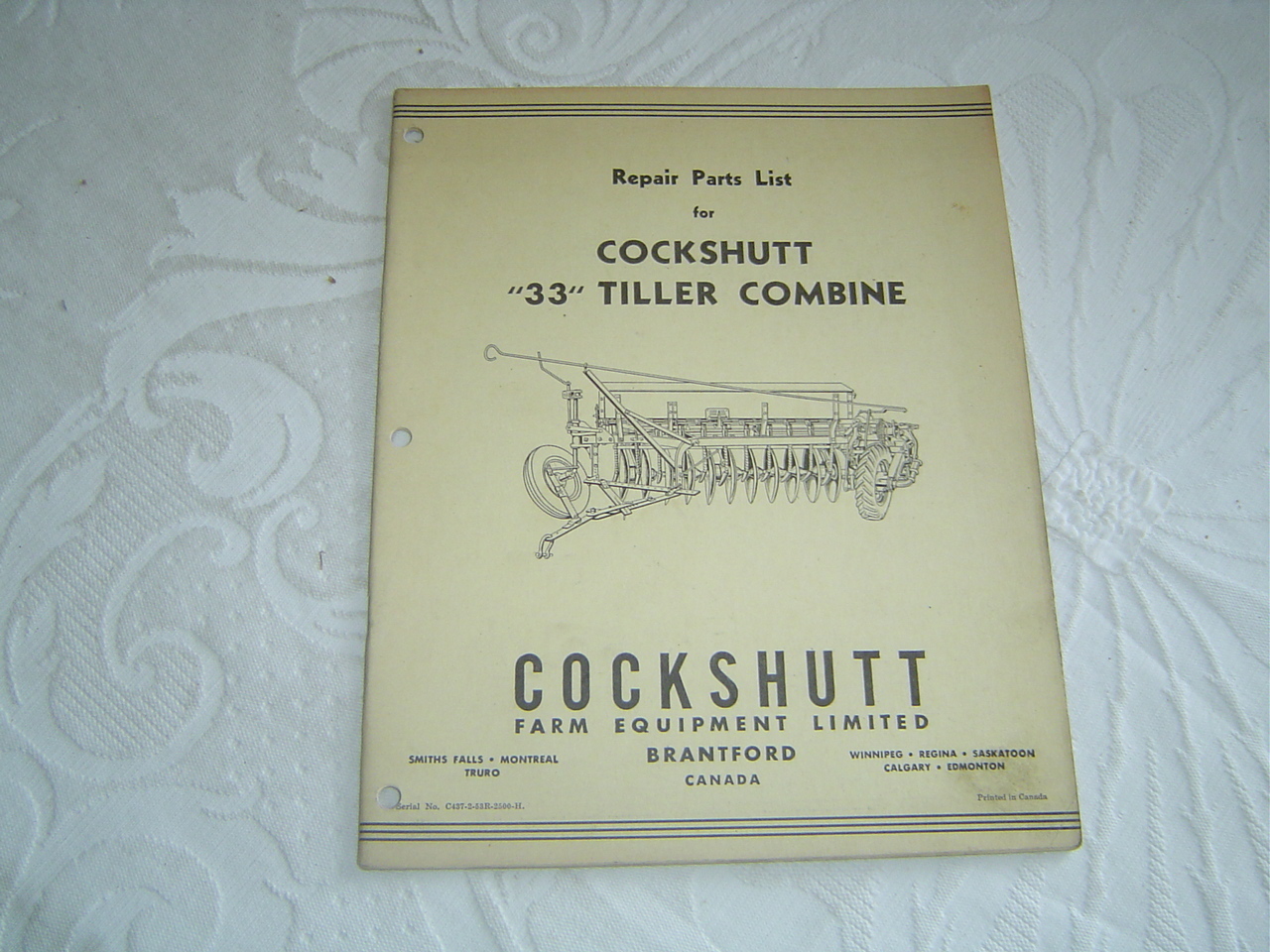 Cockshutt 33 tiller combine repair parts list catalog manual
