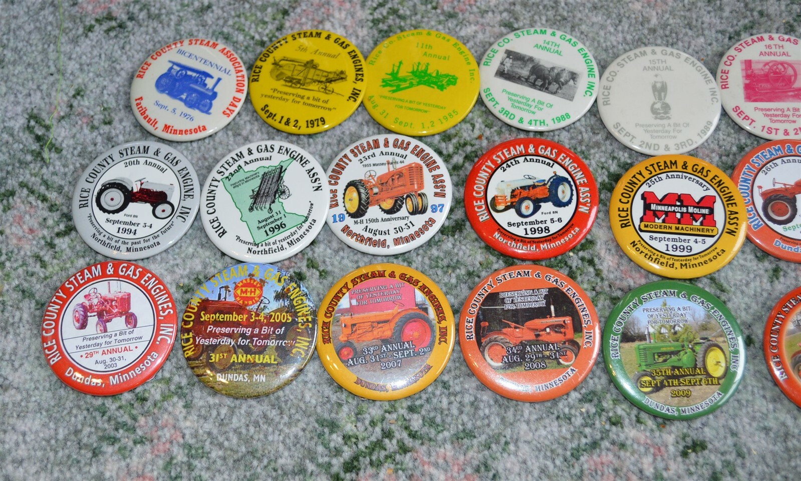 23 different Rice County Steam & Gas Engines Tractor Buttons 1976-2011