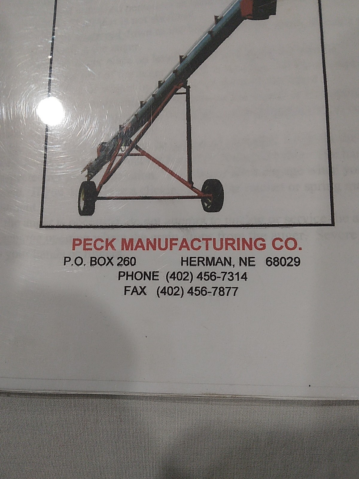 2096 Peck 802,803,804,1002,1003 & 1004 Grain Augers Owners Manual/Parts Listing